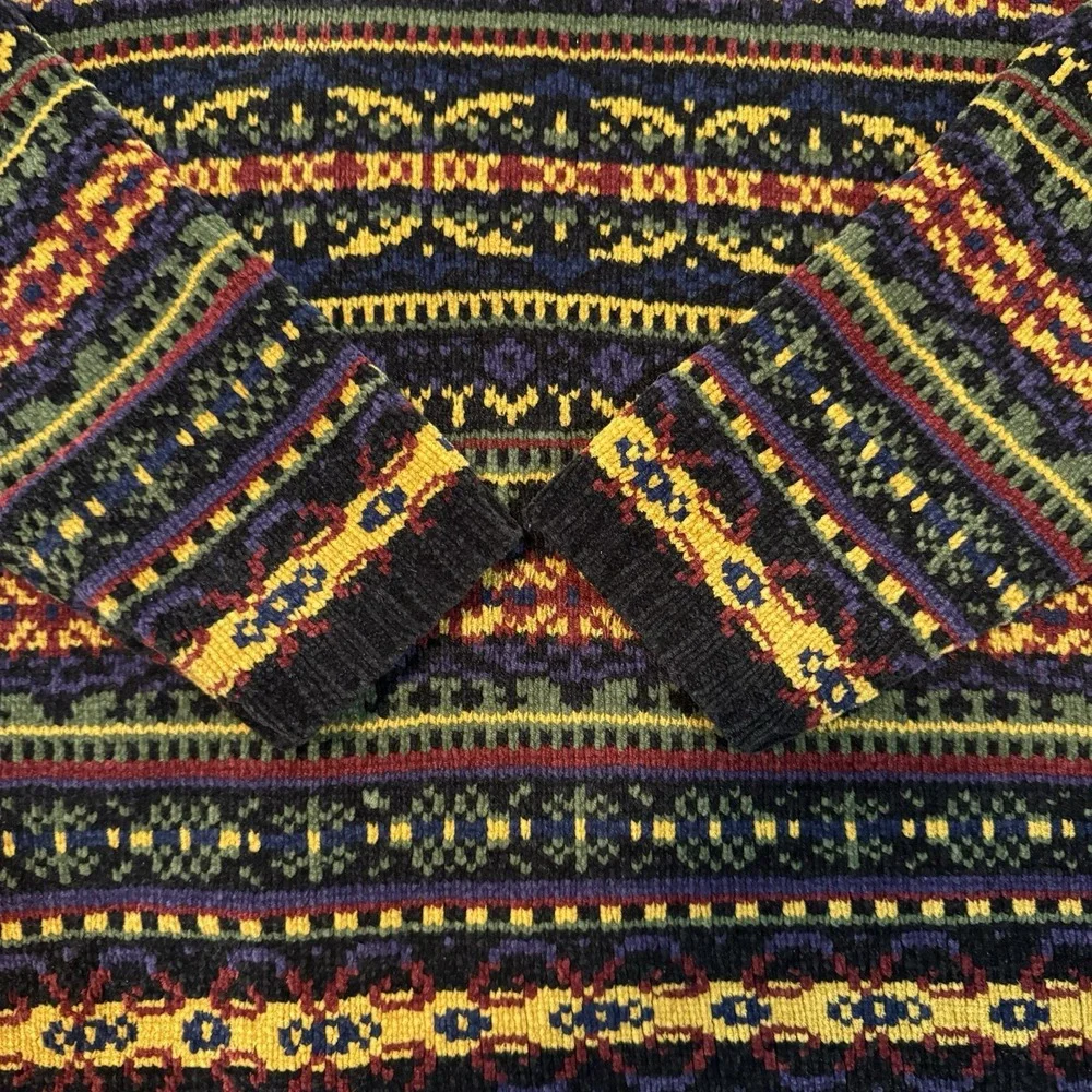 Vtg Y2K Fair Isle Turtleneck Sweater Women's Medium‎ Colorful Cozy Knit Nordic